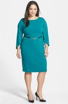 Thumbnail for your product : Calvin Klein Belted Tulip Sleeve Jersey Sheath Dress (Plus Size)
