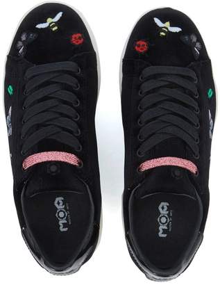 M.O.A. Master Of Arts Moa Bugs Black Velvet Sneakers With Embroidery