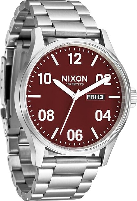 Nixon Sentry Stainless Steel Men's Watches Silver/Cranberry, Stainless Steel/Steel