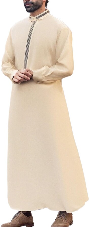 Herren Kaftan Baumwolle Langarm - Arabische Gebetskleidung Mit O-Ausschnitt
