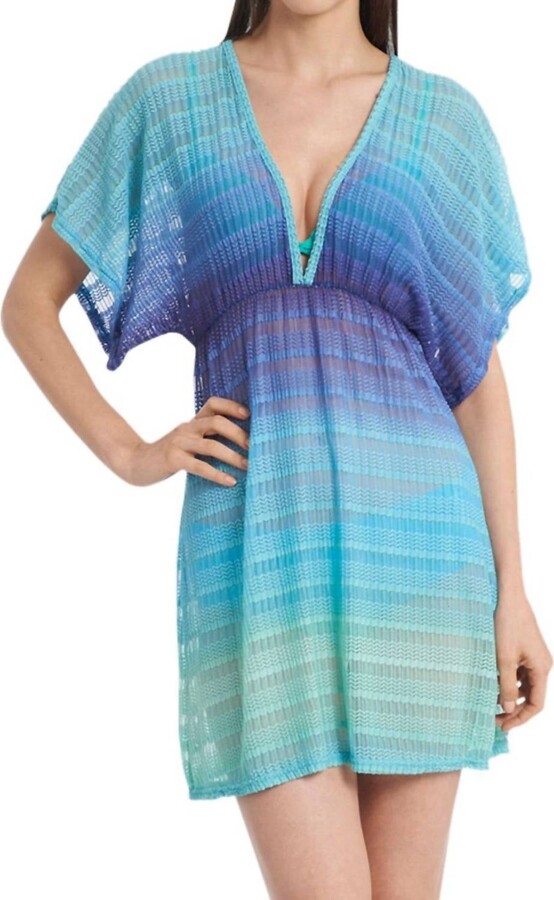 Jordan Taylor V-Neck Textured Tunic Cover Up In Blue