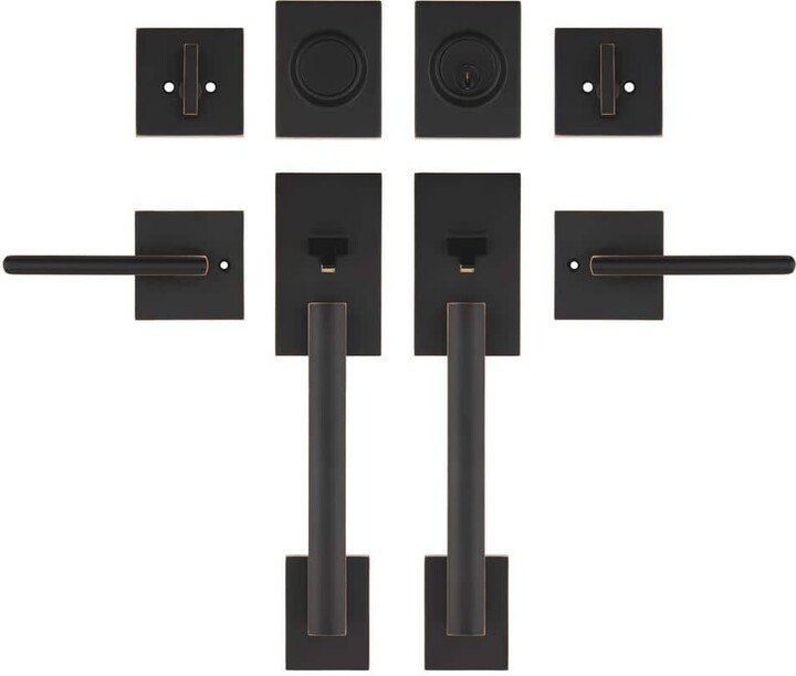 eModern Decor CozyBlock Arch Lever, Oil Rubbed Bronze Double Door Handlesets w/Single Cylinder Deadbolt, Entry Door Lock Sets w/Dummy