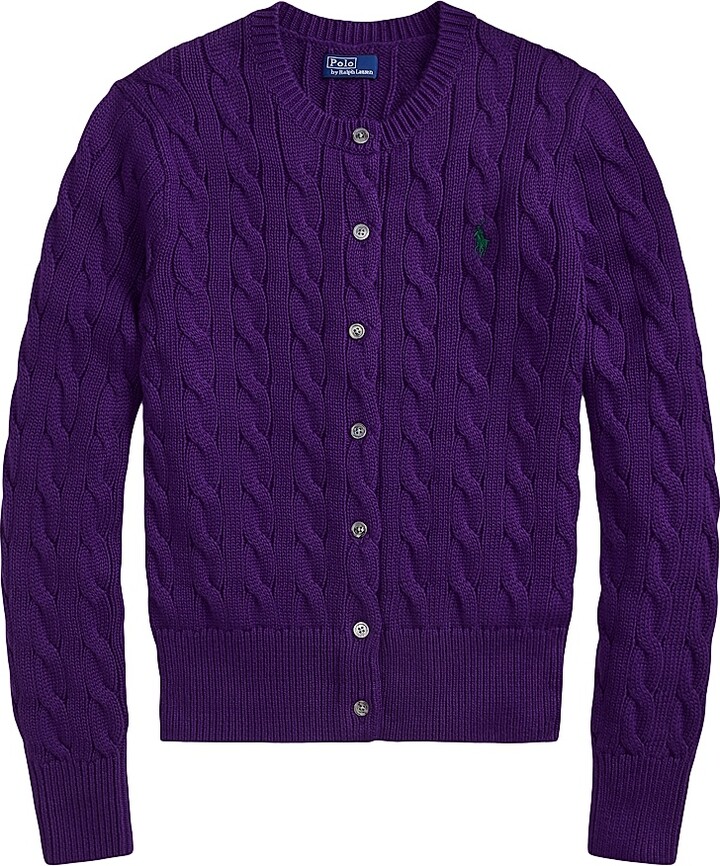 Polo Ralph Lauren Women's Cable-Knit Cotton Cardigan - College Purple - Size Large
