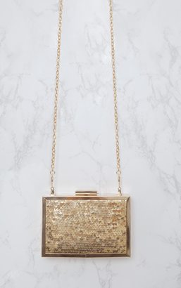 PrettyLittleThing Gold Sequin Box Clutch Bag