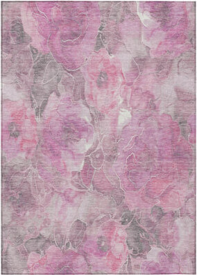 Orren Ellis 10' X 14' Pink And Gray Floral Washable Indoor Outdoor Area Rug