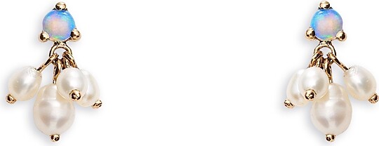 WWAKE 14K Yellow Gold Opal & Cultured Freshwater Pearl Cloudburst Stud Earrings