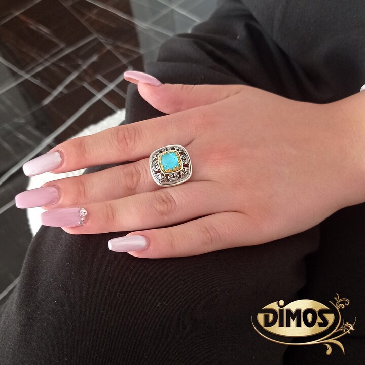 Silver Byzantine Ring Copper Turquoise Doublet, Handmade Greek Jewelry