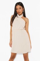 Thumbnail for your product : boohoo Petite Linen Look Cross Front Mini Dress