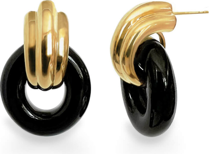 Gold & Honey Black / Gold Donut Door Knocker Earrings In Black