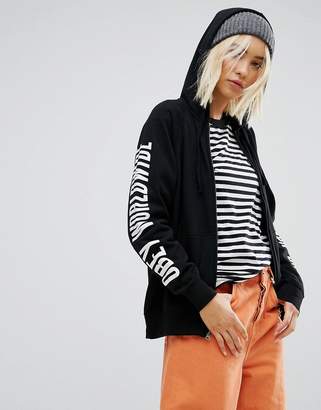 Obey Oversized Zip Hoodie With Back And Sleeve Print