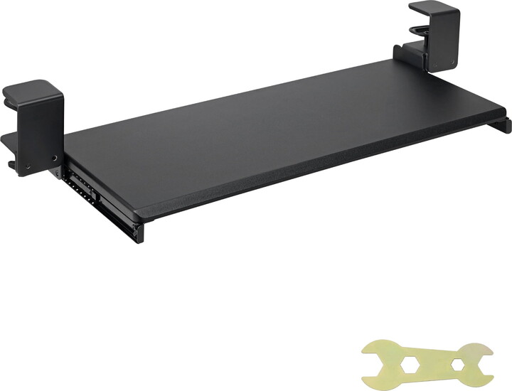 SKYSHALO Under Desk Clamp-On Keyboard Tray, Secure No-Drill C Clamp Mount, Spacious 26.8 x 11 inch Pull-Out Drawer for Efficient Typing, Ideal for Home and Office Use