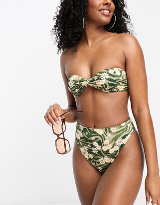 ASOS DESIGN mix and match high leg high waist bikini bottoms in animal  daisy print - ShopStyle Two Piece Swimsuits