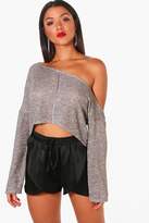 Thumbnail for your product : boohoo Metallic Off The Shoulder Crop Jumper
