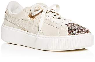 Puma Women's Crushed Gem Suede Lace Up Platform Sneakers