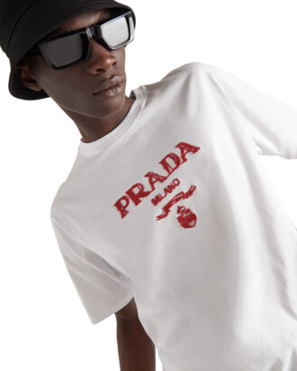 Prada Cotton T-shirt, Men, White/red, Size M - ShopStyle