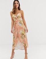 Thumbnail for your product : Hope & Ivy knot front cami strap pencil dress in coral floral print