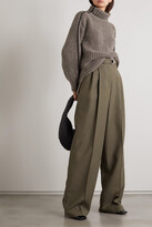 Thumbnail for your product : Peter Do Belted Pleated Wool-blend Straight-leg Pants - Dark green