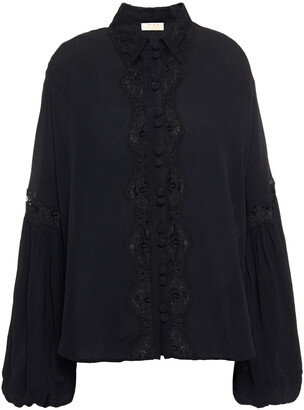 By Ti Mo Lace-trimmed Crepe De Chine Blouse