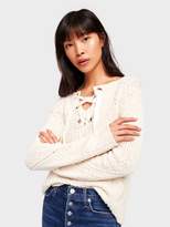 Thumbnail for your product : White + Warren Speckled Tape Lace Up Crewneck