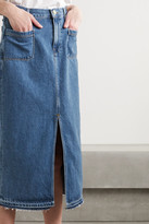Thumbnail for your product : Frame Le Bardot Frayed Denim Midi Skirt - Mid denim