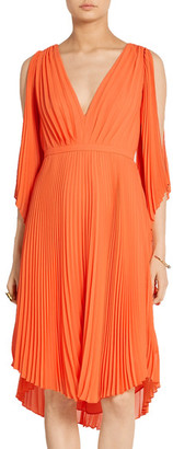 Halston Cutout Plissé-georgette Dress - Bright orange