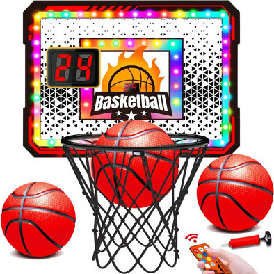 Neutral Scoreboard Basketball Hoop With Dynamic Light Effects – Remote Controlled Indoor Game For Kids & Adults