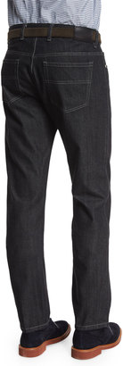 Ermenegildo Zegna Cotton-Silk Five-Pocket Denim Jeans, Black