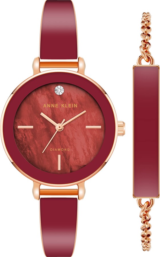Anne Klein Women's Genuine Diamond Dial Bangle Watch with Bracelet Set -  ShopStyle
