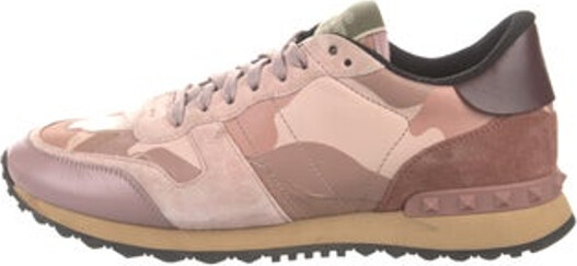 Valentino Leather Low Top Athletic Sneakers Pink Printed Rockstud Accents Suede & Canvas Trim Round-Toes with Studded Accents Lace-Up Closure at Uppers Unfortunately, due to restrictions, this item may not be eligible for shipping in all areas.