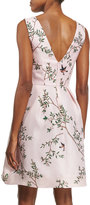 Thumbnail for your product : Monique Lhuillier Sleeveless Bird-Print Fit-&-Flare Dress, Pink