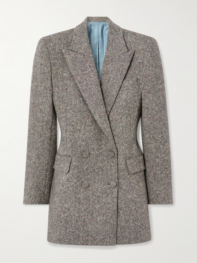 Valentino Garavani Double-breasted Wool-blend Tweed Blazer - Gray