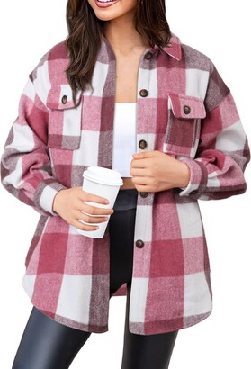 NIeyook Brown Black Women Flannel Shirt Ladies Cotton Checked Shirt  Oversize Boyfriend Checkered Jacket Outerwear Casual Long Sleeve Blouse  with Pocket - ShopStyle Tops