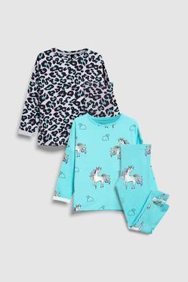 Next Girls Blue/Grey Unicorn/Leopard Legging Pyjamas Two Pack (3-16yrs)