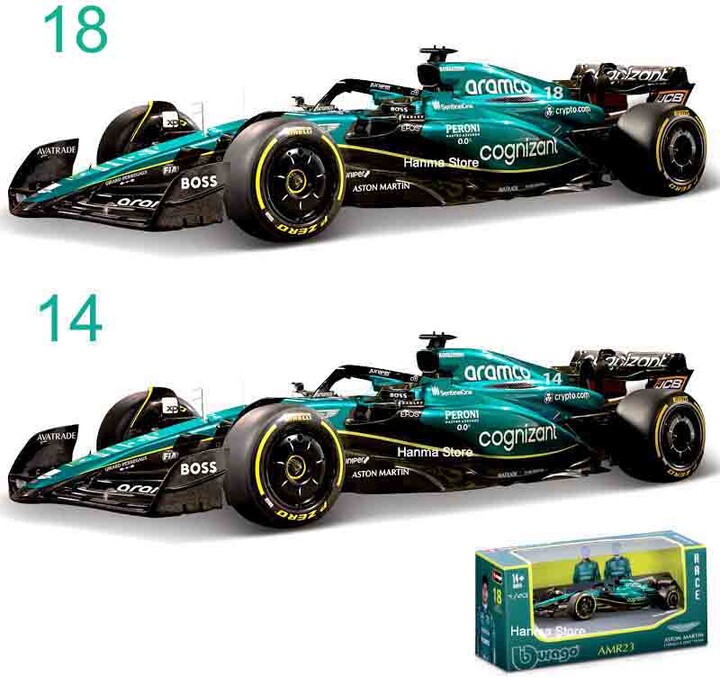 New Product Bburago 1:43 F1 Aston Martin Aramco F1 Team AMR23 2023 #14 Alonso #18 Stroll Alloy Car Die Cast Model Toy Collectibl