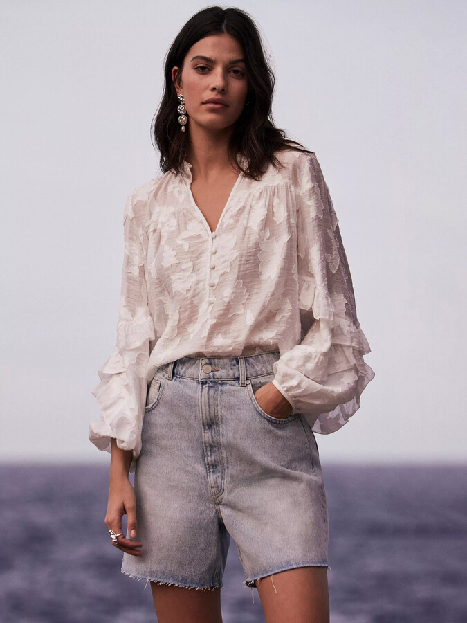 Mint Velvet Jacquard Ruffle Blouse ShopStyle