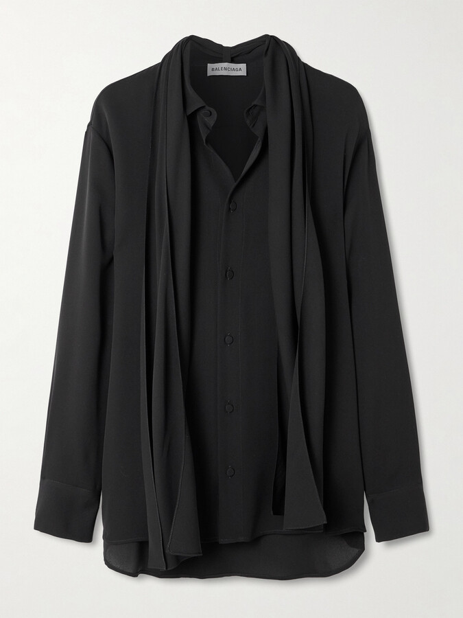 Balenciaga Scarf-detailed Silk-georgette Shirt - Black