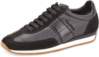 Tom Ford Colorblock Leather-Suede Runner Sneaker, Black