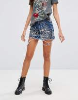 Thumbnail for your product : Religion Denim Mini Skirt With All Over Sequin And Diamante Embellishment