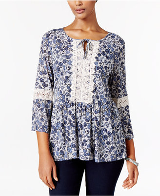 Style&Co. Style & Co Petite Printed Peplum Peasant Top, Only at Macy's