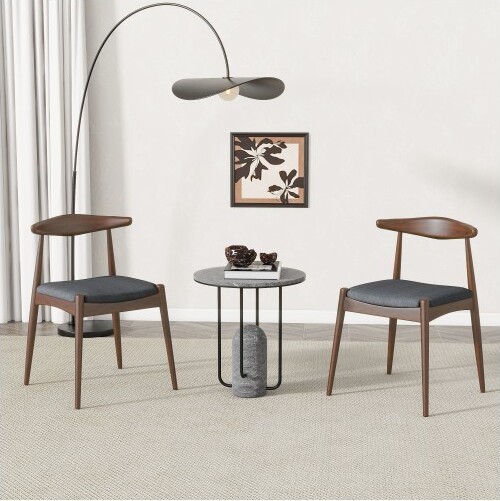 Lyngins2-PackMid-CenturyUpholsteredDiningChairswithSplayedLegsRubberwoodKitchenChairwithErgonomicBackrestWalnut-GrainFinishCharcoal