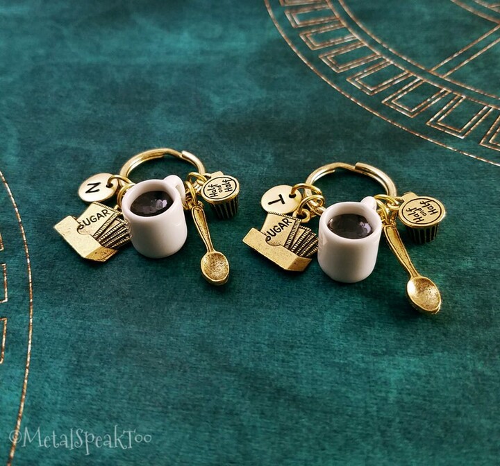 Etsy Coffee Keychain Set Of 2 Small Cup Keyrings Spoon Cream & Sugar Girlfriend Gift Couples Best Friends
