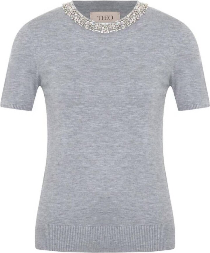 THEO THE LABEL Women's Nomia Embellished Knit Tee In Heather Grey