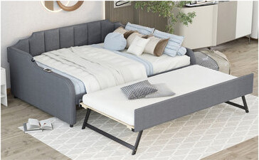 Hokku Designs Full Size Daybed With Trundle And USB Charging DesignTrundle Can Be Flat Or ErectedGray