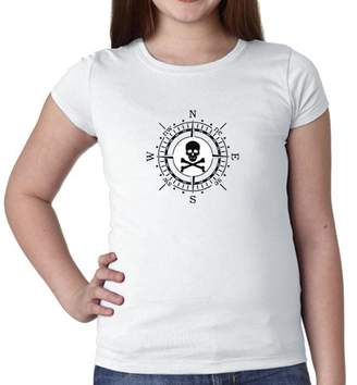 Hollywood Thread Skull & Crossbones Pirate Compass - Yarg! Girl's Cotton Youth T-Shirt