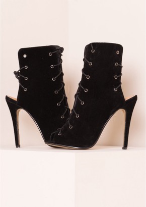 Missy Empire Kamila Black Velvet Lace Up Heeled Boots