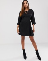 Thumbnail for your product : ASOS DESIGN mini dress in linen with lace up