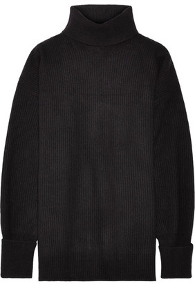 Maison Margiela Nubuck-trimmed Ribbed Wool-blend Turtleneck Sweater - Black