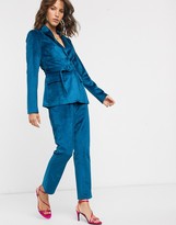 Thumbnail for your product : Fashion Union tailored trouser in teal velvet