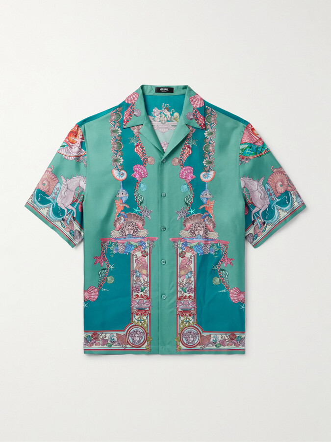 Camp-Collar Printed Silk-Twill Shirt