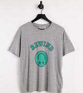 Thumbnail for your product : Noisy May Petite exclusive oversized t-shirt with smiling graphic in light gray